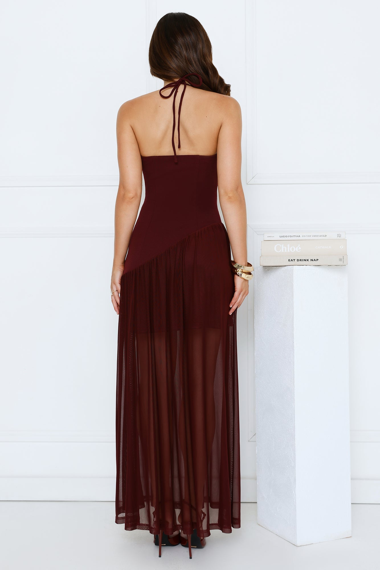 Champagne Evenings Halter Maxi Dress Burgundy