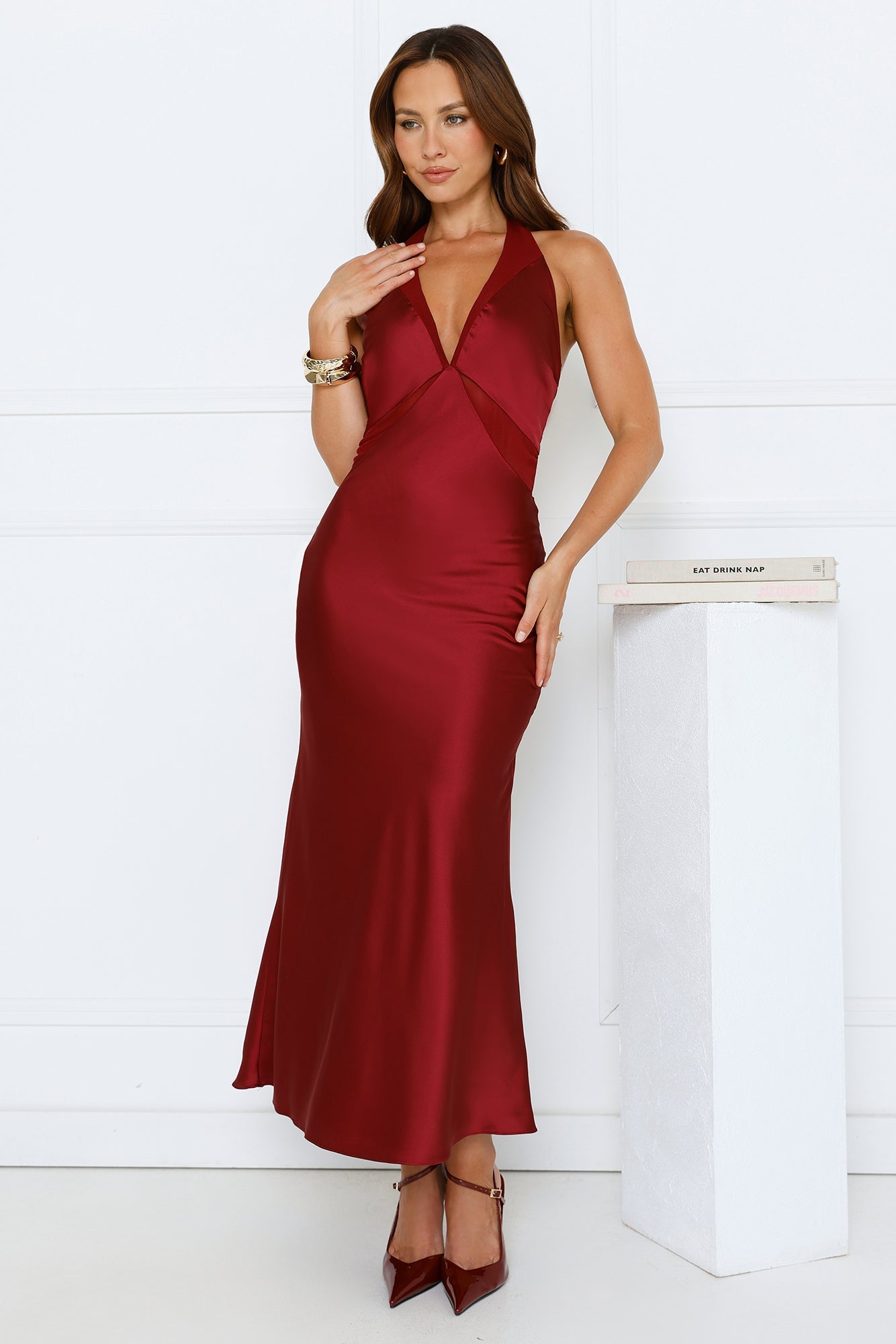 Nocturnal Bloom Satin Halter Maxi Dress Plum