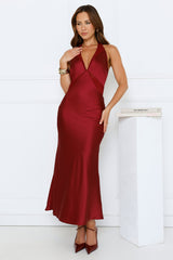 Nocturnal Bloom Satin Halter Maxi Dress Plum