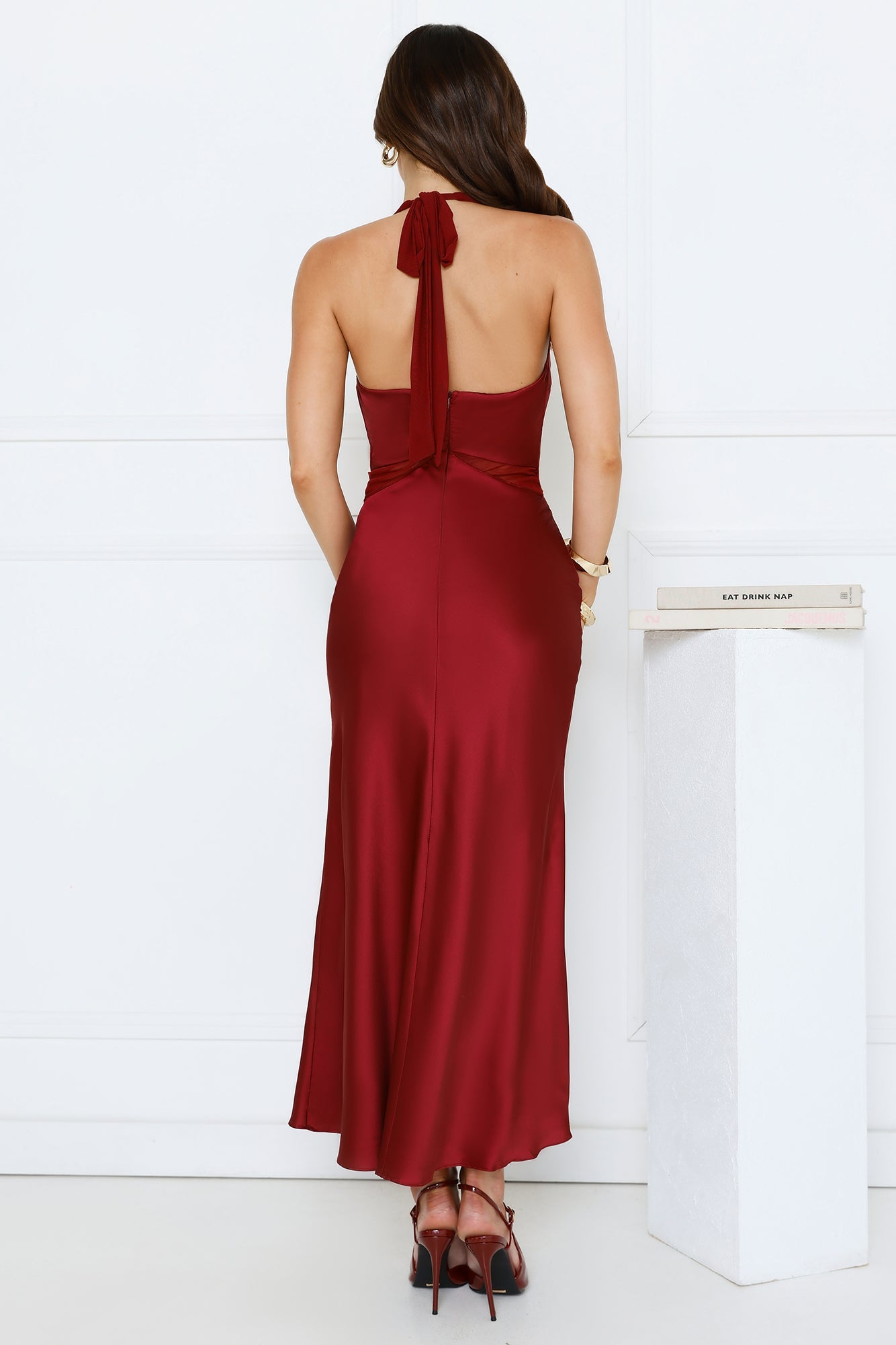 Nocturnal Bloom Satin Halter Maxi Dress Plum