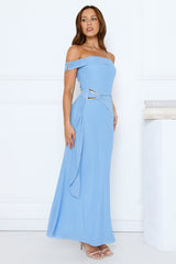 Hidden Kiss Off Shoulder Maxi Dress Blue
