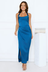Dreamy And Sophisticated Satin Halter Midi Dress Teal