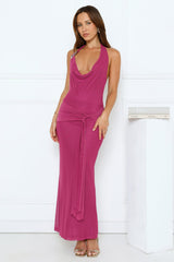 Dusktime Desire Halter Maxi Dress Plum