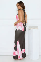 Floral Serenade Halter Maxi Dress Brown