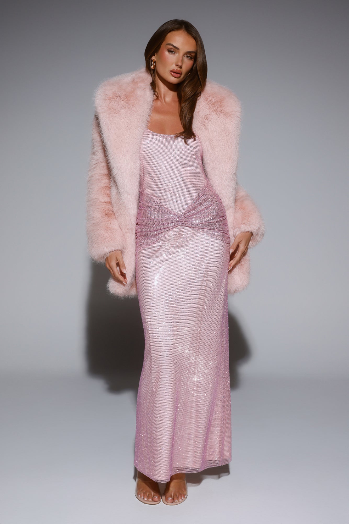South Pole Faux Fur Coat Pink