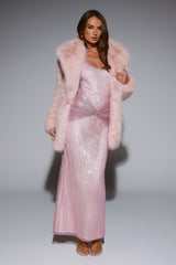 South Pole Faux Fur Coat Pink