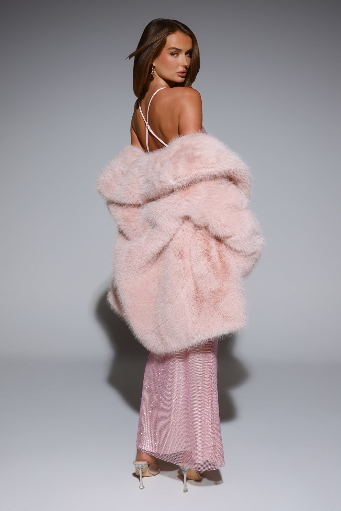 South Pole Faux Fur Coat Pink