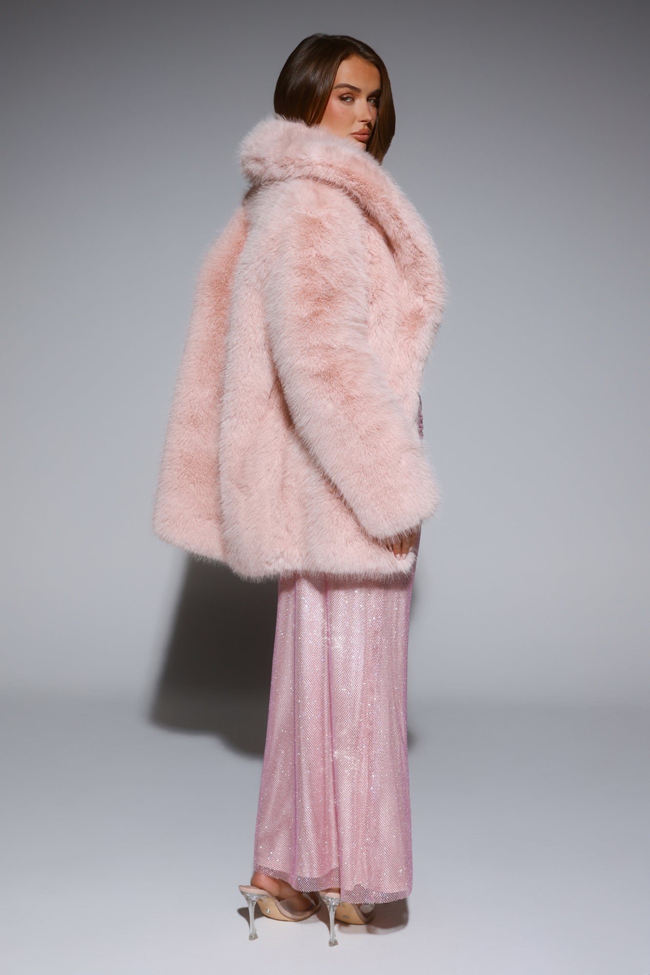 South Pole Faux Fur Coat Pink