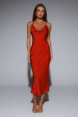 Invitation Only Satin Midi Dress Red