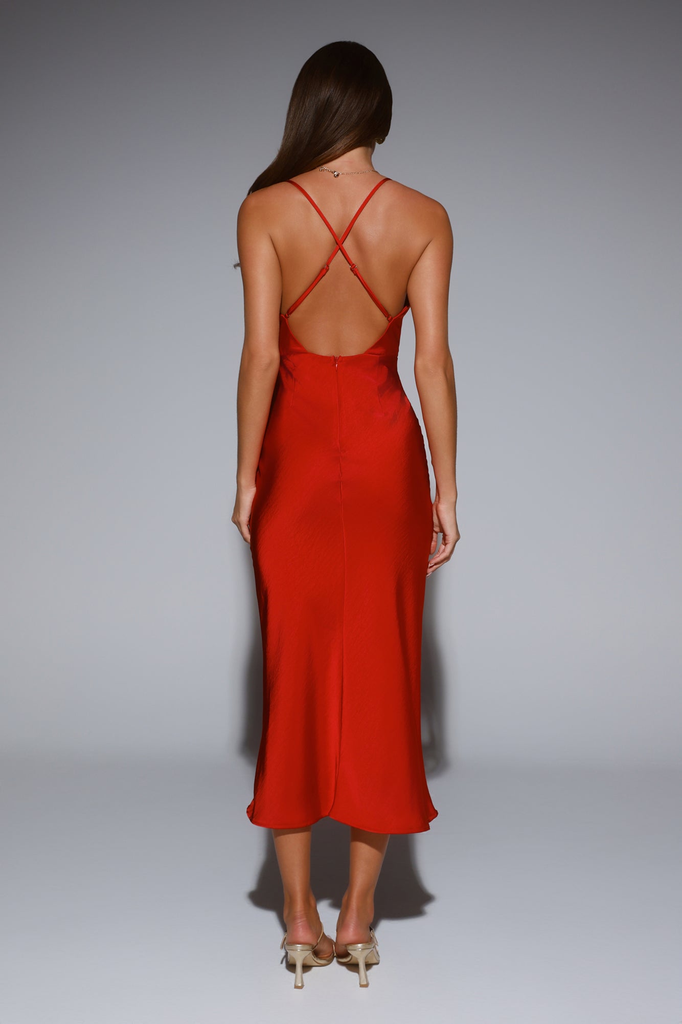 Invitation Only Satin Midi Dress Red