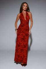 Dewy Whisper Halter Maxi Dress Wine