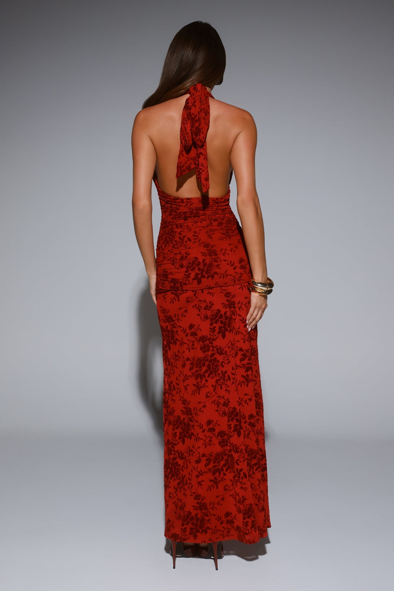 Dewy Whisper Halter Maxi Dress Wine