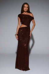 Starlit Sparkle Off Shoulder Sequin Maxi Dress Plum