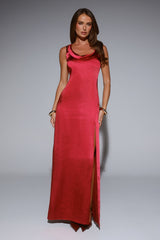 Stylish Slip Satin Maxi Dress Wine