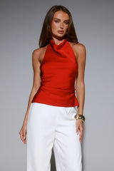Style Theory Satin Halter Top Red