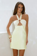 The Flirty Side Satin Halter Mini Dress Yellow