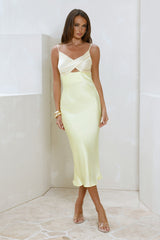 Spellbinding Satin Midi Dress Yellow