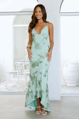 Evening Bloom Mesh Maxi Dress Sage