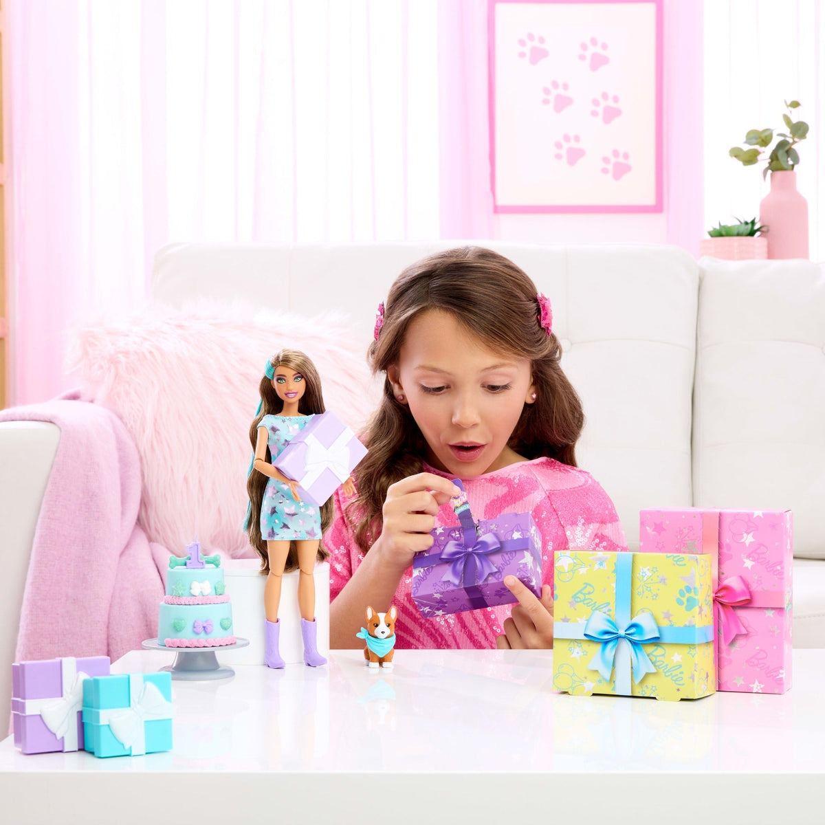 Barbie Party Unboxed Boneca Festa de Animais Vestido Rosa