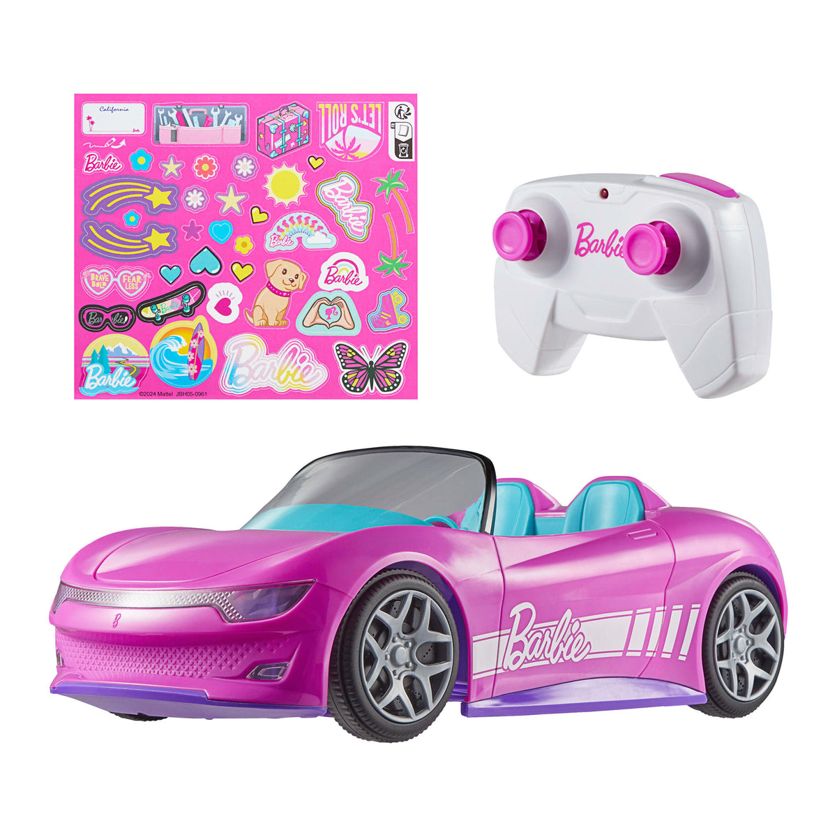 Hot Wheels RC Barbie Convertible, Battery-Powered Remote-Control Toy Car, Fits 2 Barbie Dolls