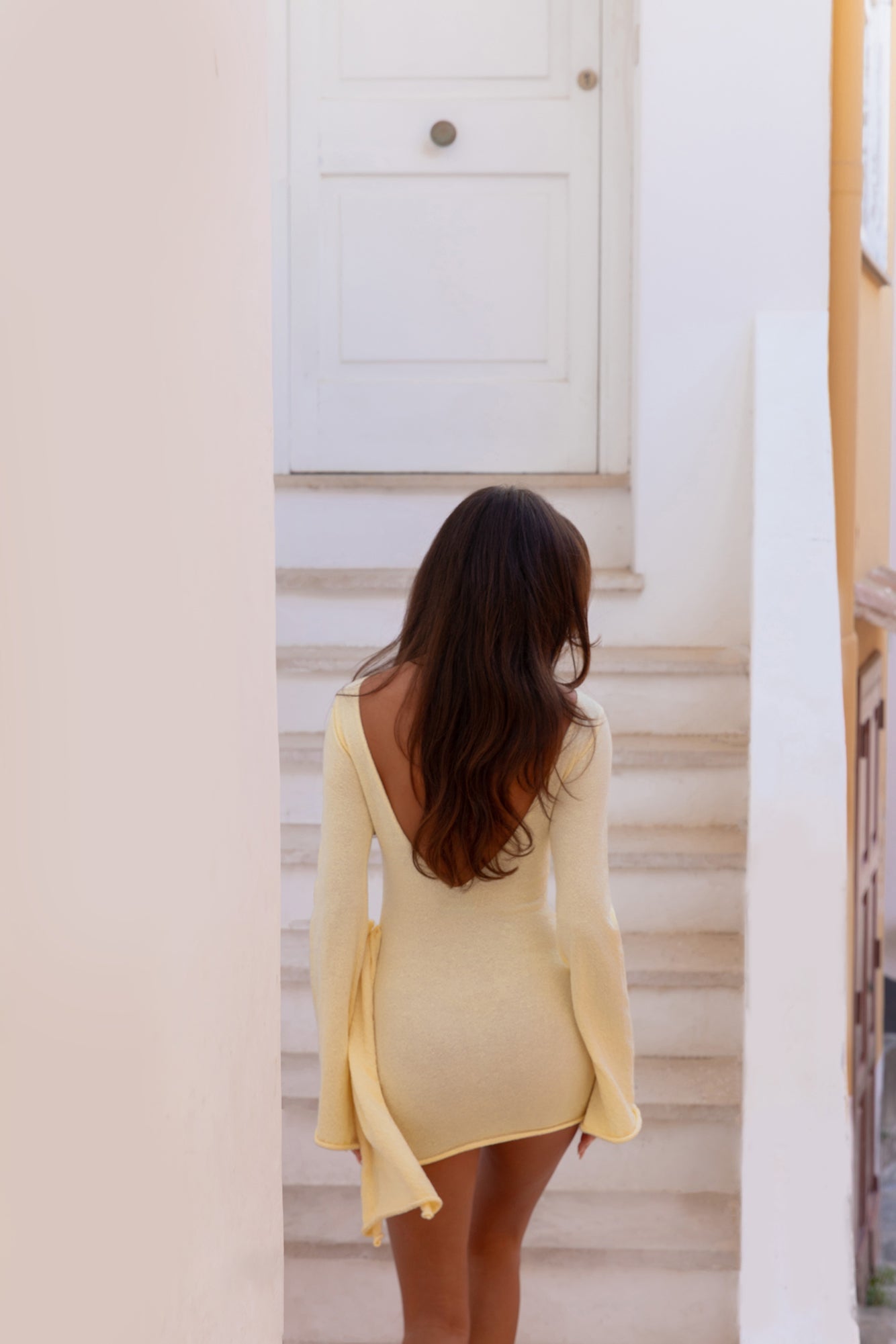 City Of Luxe Long Sleeve Knit Mini Dress Lemon