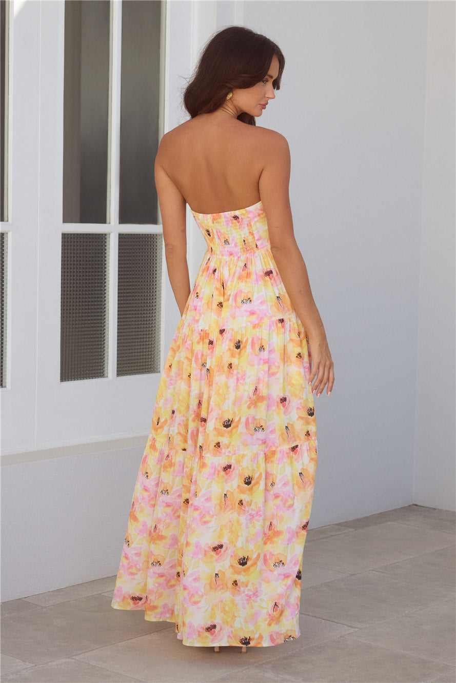 Sunlit Romance Strapless Maxi Dress Print