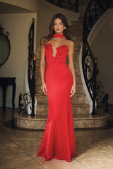 Wild Blossom Dance Strapless Satin Maxi Dress Red