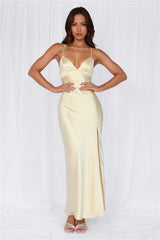 The Sophia Satin Maxi Dress Yellow