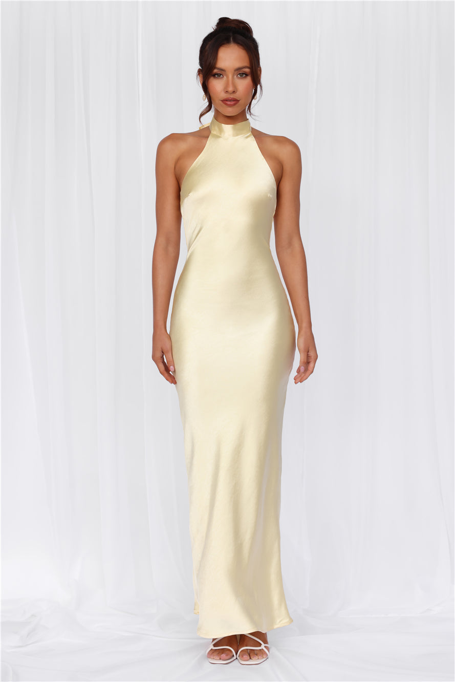 The Cleo Halter Satin Maxi Dress Yellow
