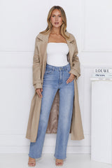 Subtle Sophistication Faux Leather Trench Coat Beige