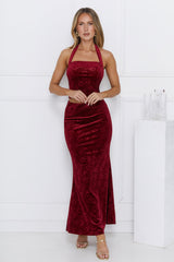 Velvet Gaze Halter Crop Top Burgundy