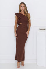 Luxe By Moonlight One Shoulder Mesh Maxi Dress Brown