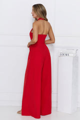 Vibrantly Modern Halter Jumpsuit Red