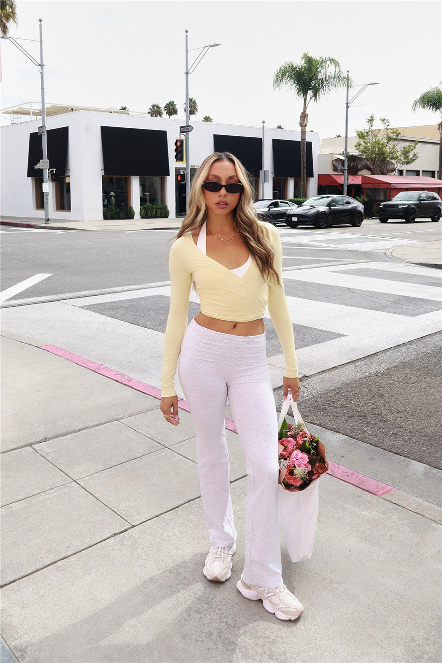 BASE Contour Ballerina Wrap Long Sleeve Crop Top Yellow