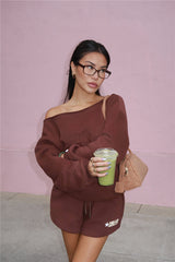 BASE Fleece Off Shoulder Sweatshirt Brown