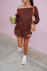 BASE Fleece Off Shoulder Sweatshirt Brown