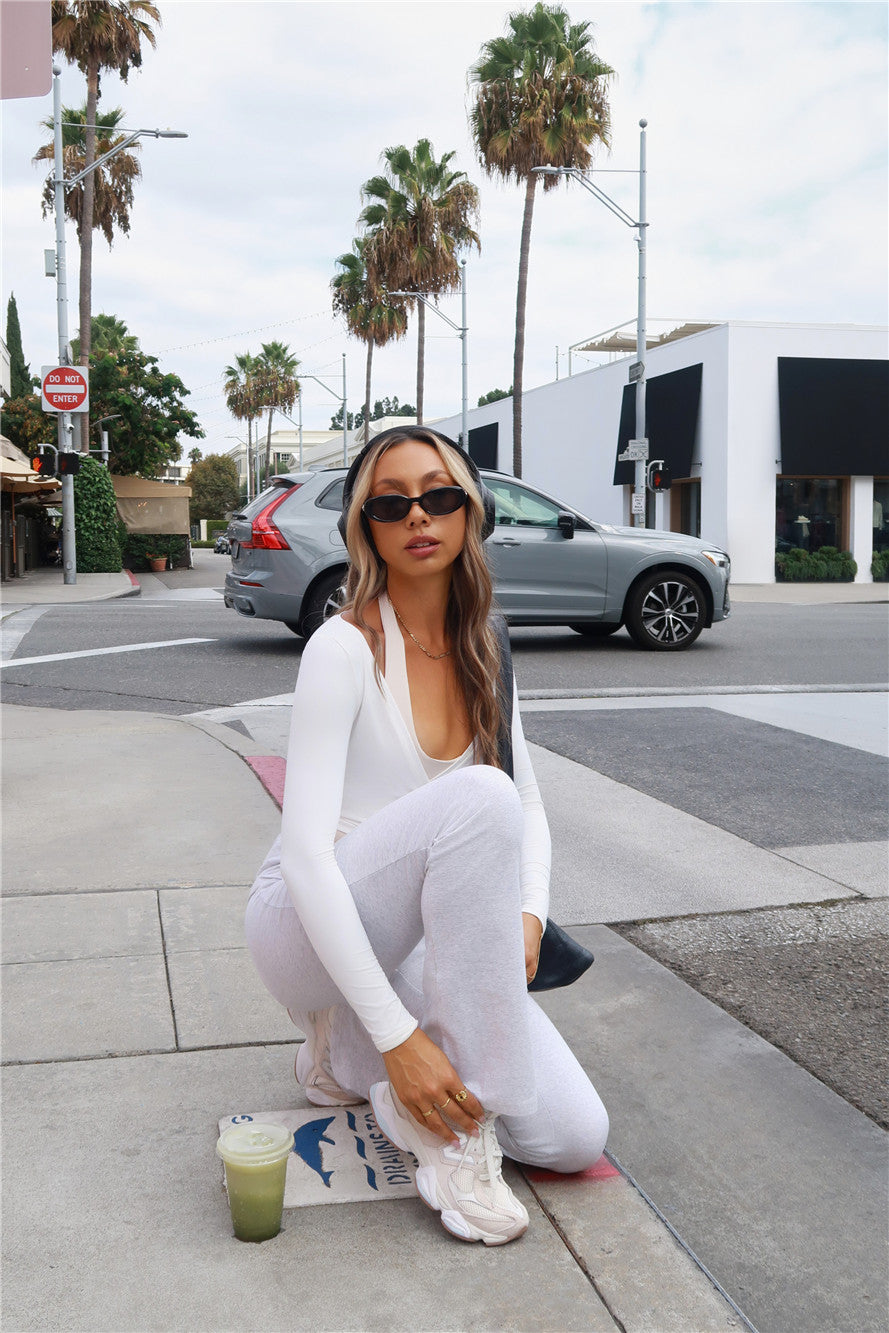 BASE Contour Ballerina Wrap Long Sleeve Crop Top White