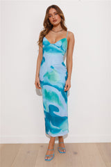 Share Me Mesh Maxi Dress Blue