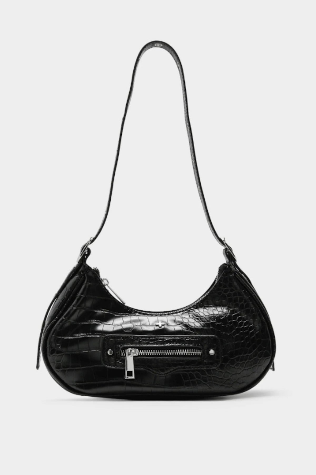 Moto Bag Black Croc Silver