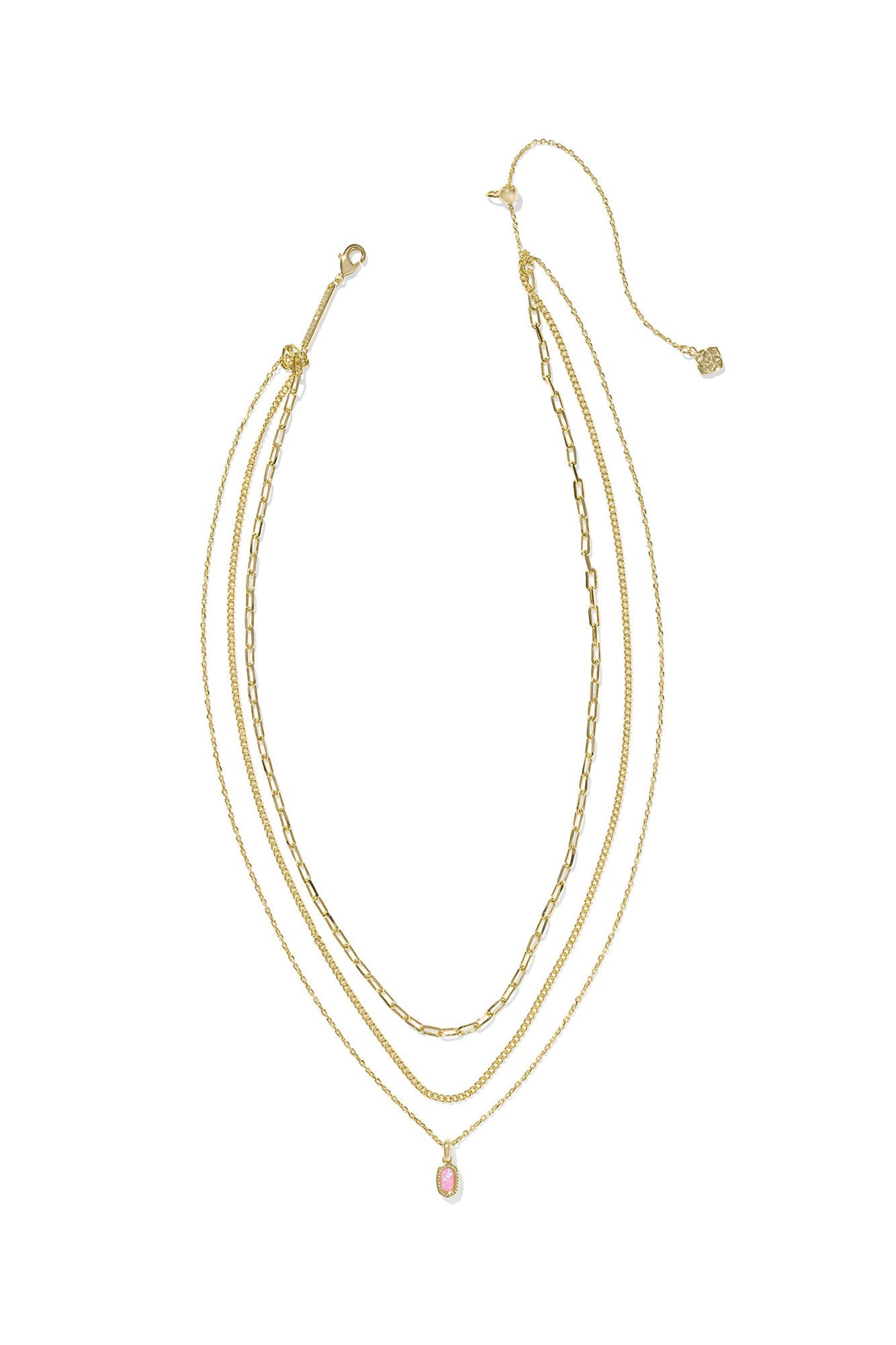 Mini Elisa Gold Triple Strand Necklace Carnation Kyocera Opal