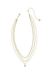 Mini Elisa Gold Triple Strand Necklace Carnation Kyocera Opal