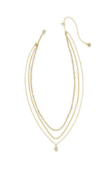 Mini Elisa Gold Triple Strand Necklace Iridescent Drusy