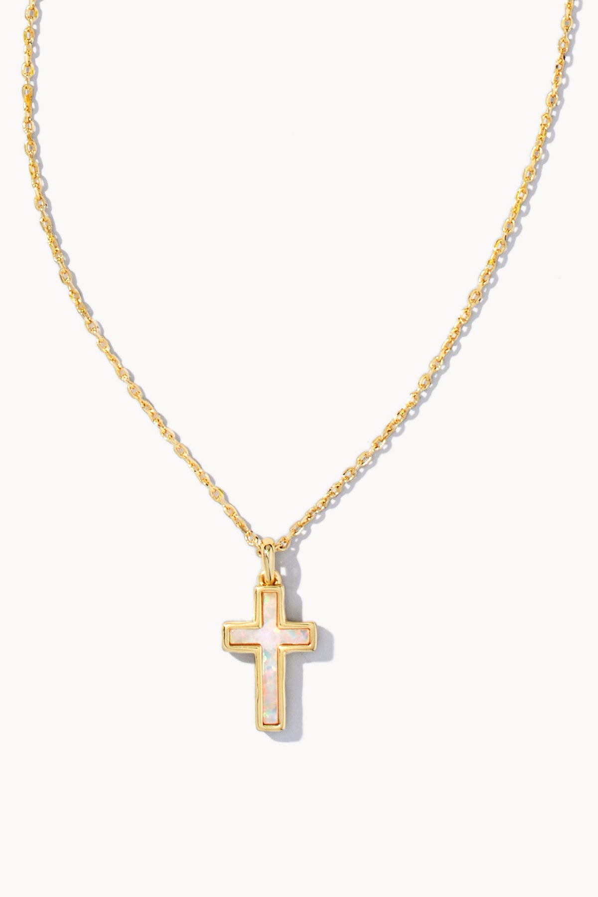 Cross Pendant Necklace Gold White Opal