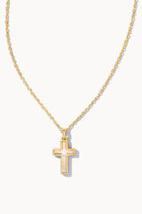 Cross Pendant Necklace Gold White Opal