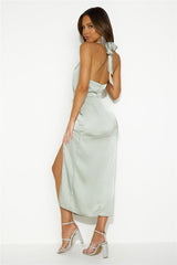 My Challenge Satin Midi Dress Sage
