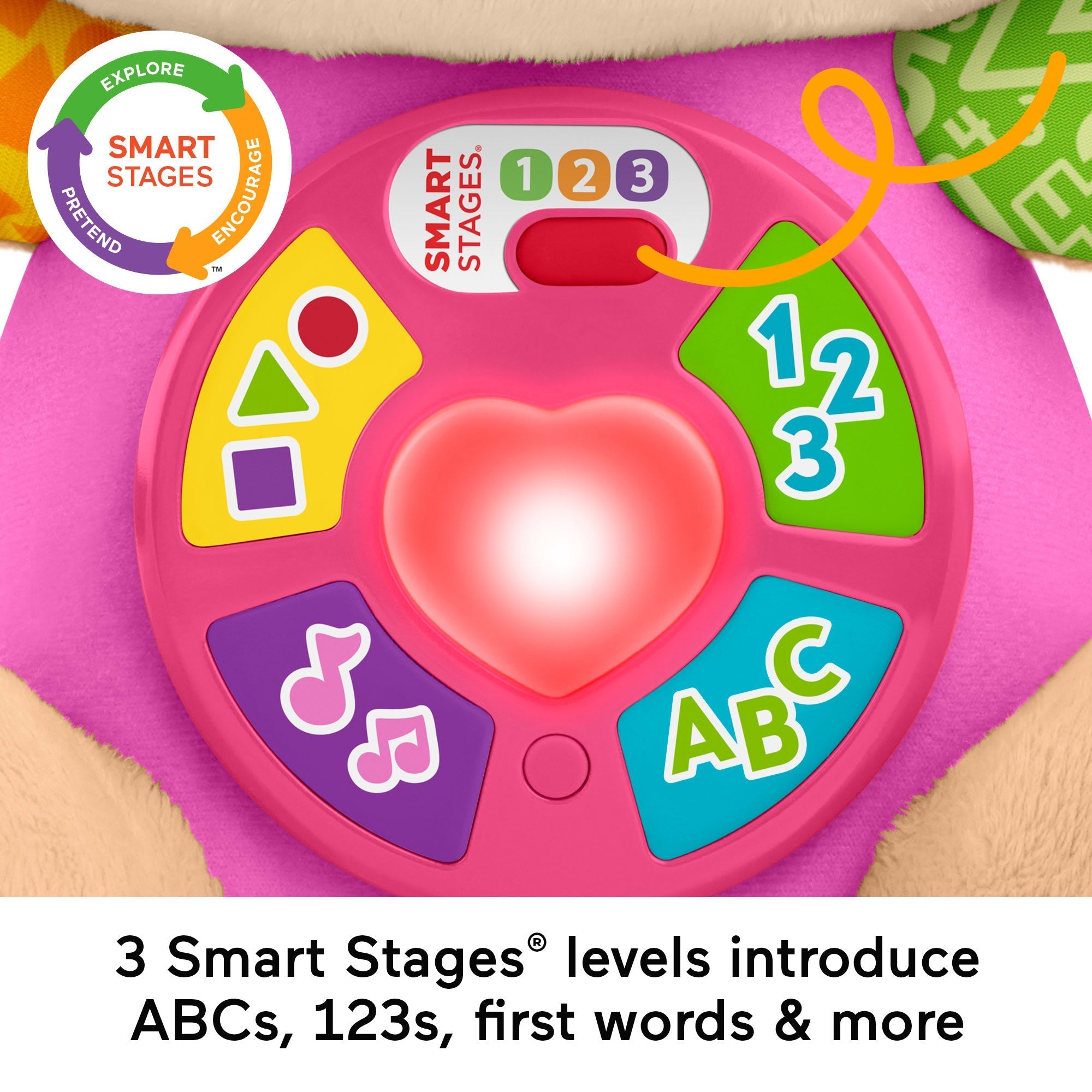 Fisher-Price Laugh & Learn Smart Stages Sis Pink Plush Baby Musical Learning Toy, Multilanguage Version