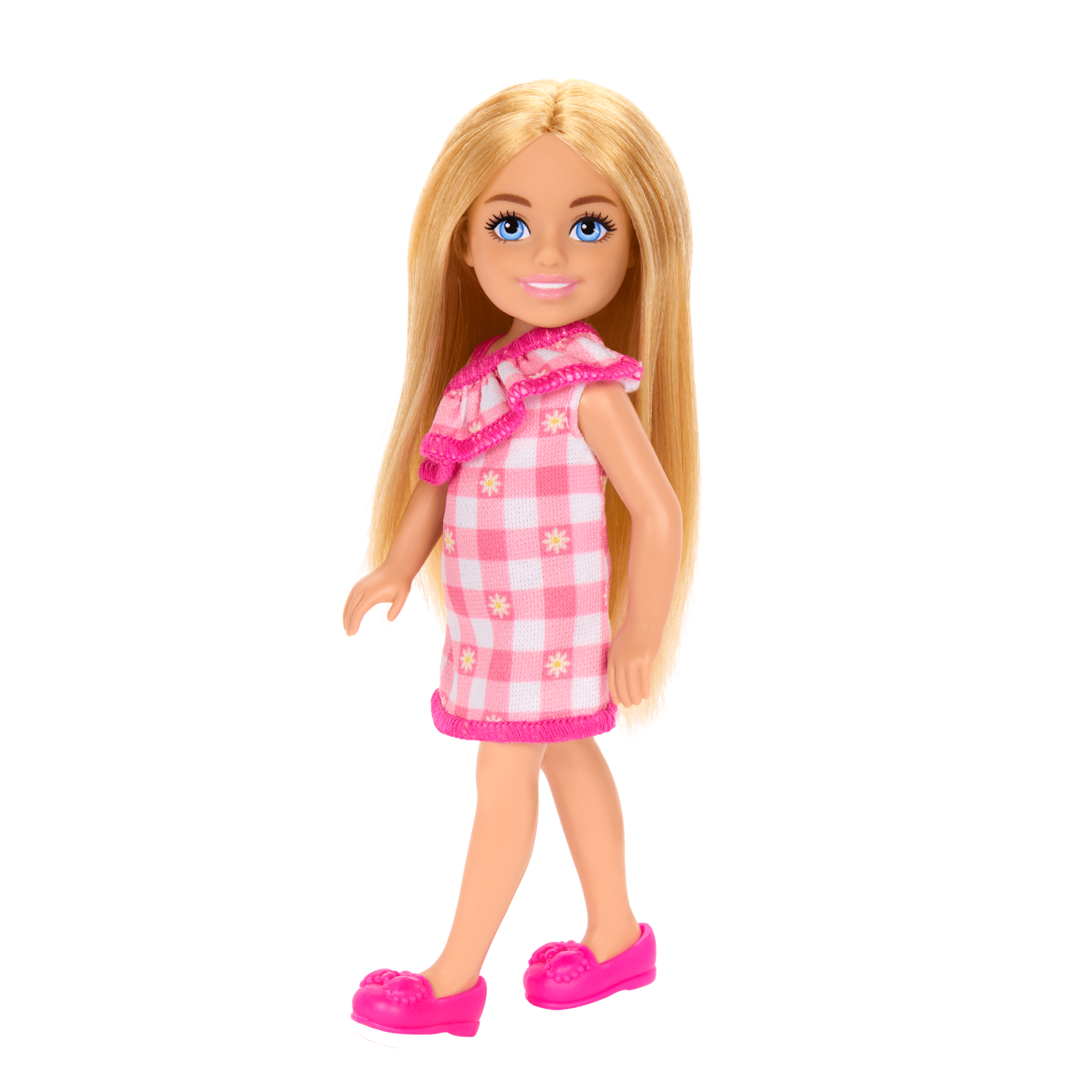 Barbie Chelsea Doll, Small Doll Wearing Removable Checked Dress With Blonde Hair & Blue Eyes