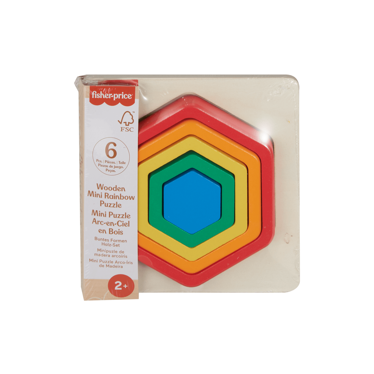 Fisher-Price  Mini Puzzle Arc-en-Ciel en Bois  Hexagone, 5Éléments