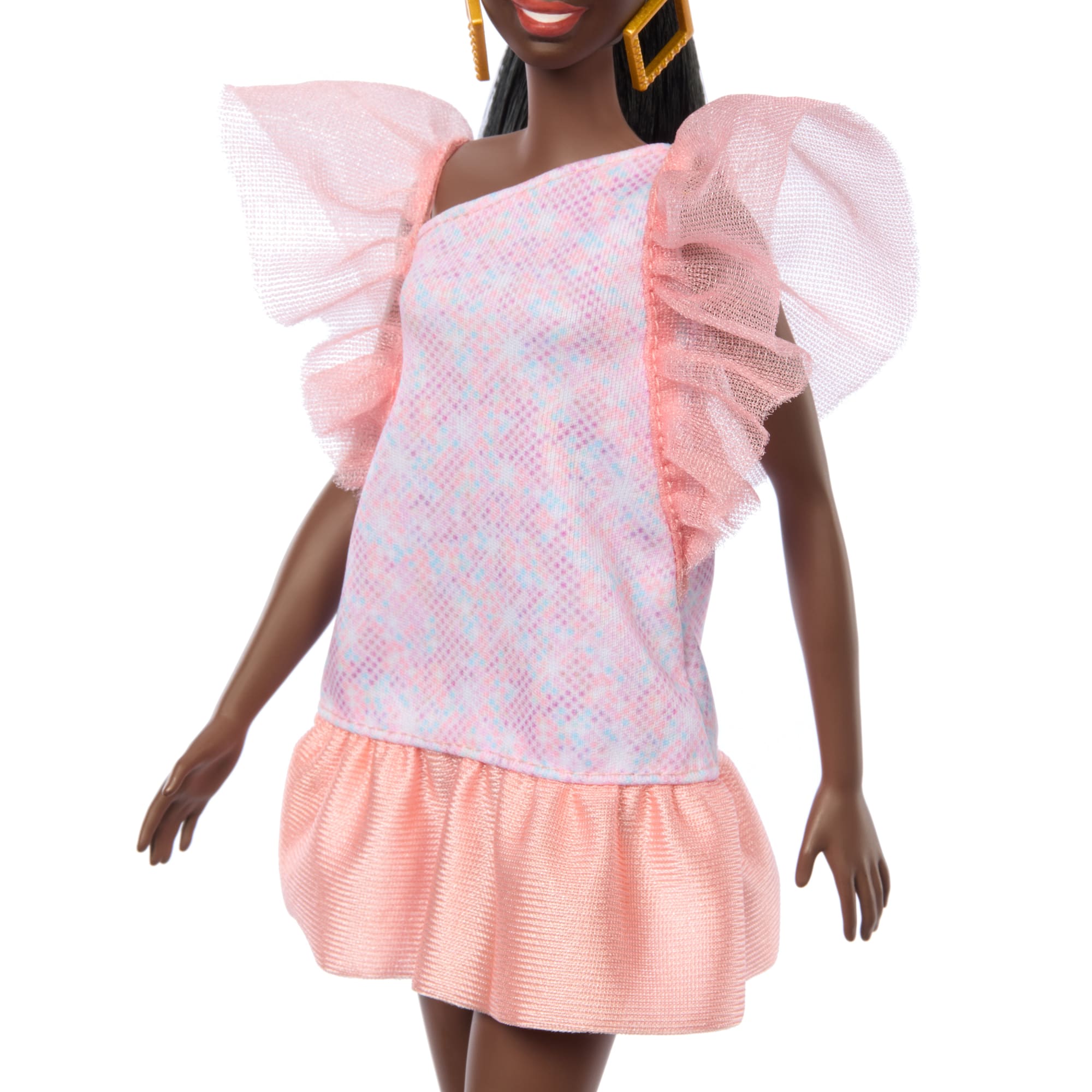 Barbie Fashionistas Doll #216 With Tall Body, Black Straight Hair & Peach Dress, 65Th Anniversary
