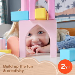 Fisher-Price Wood Toddler Toy Castle Block Set, 28 Wooden Pieces For Stacking Developmental Play Preschool Kids Ages 2+ Years